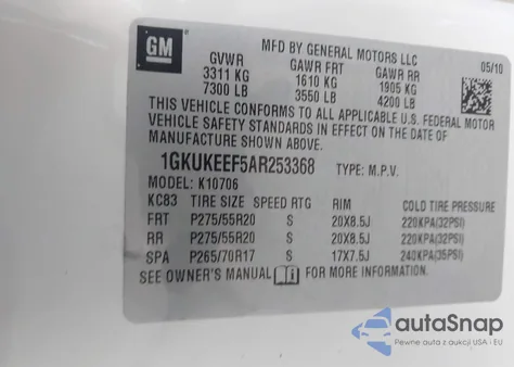 2010 GMC Yukon Denali from USA, damaged, VIN 1GKUKEEF5AR253368